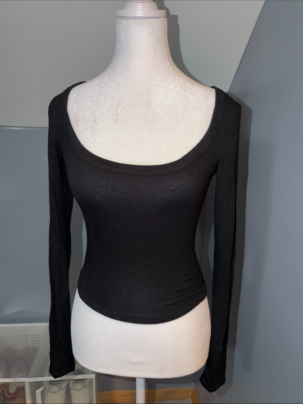 Garage Black Long Sleeve Scoop Neck Top